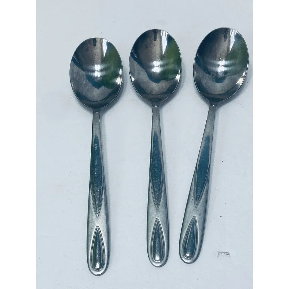 3 Vintage Oneida Gleason stainless steel  Flatware Dinner Soup Spoons 7”